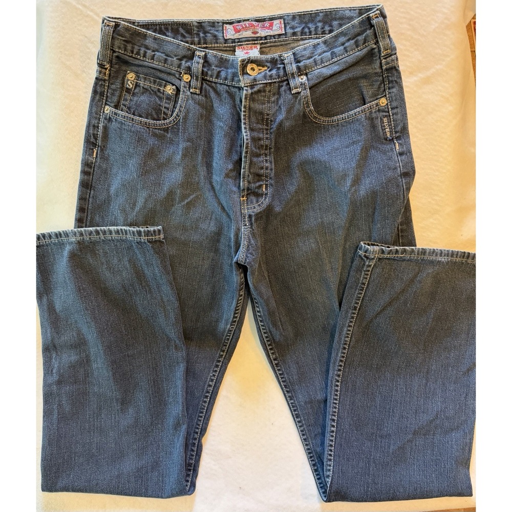 VTG Y2K Silver Jeans Men's Straight Leg 5-Button Fly Dark Wash Denim Size 32x34